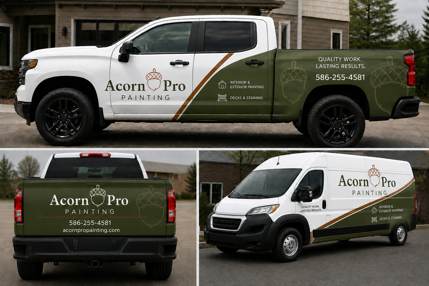 Acorn Pro Painting branded truck and van wrap designs